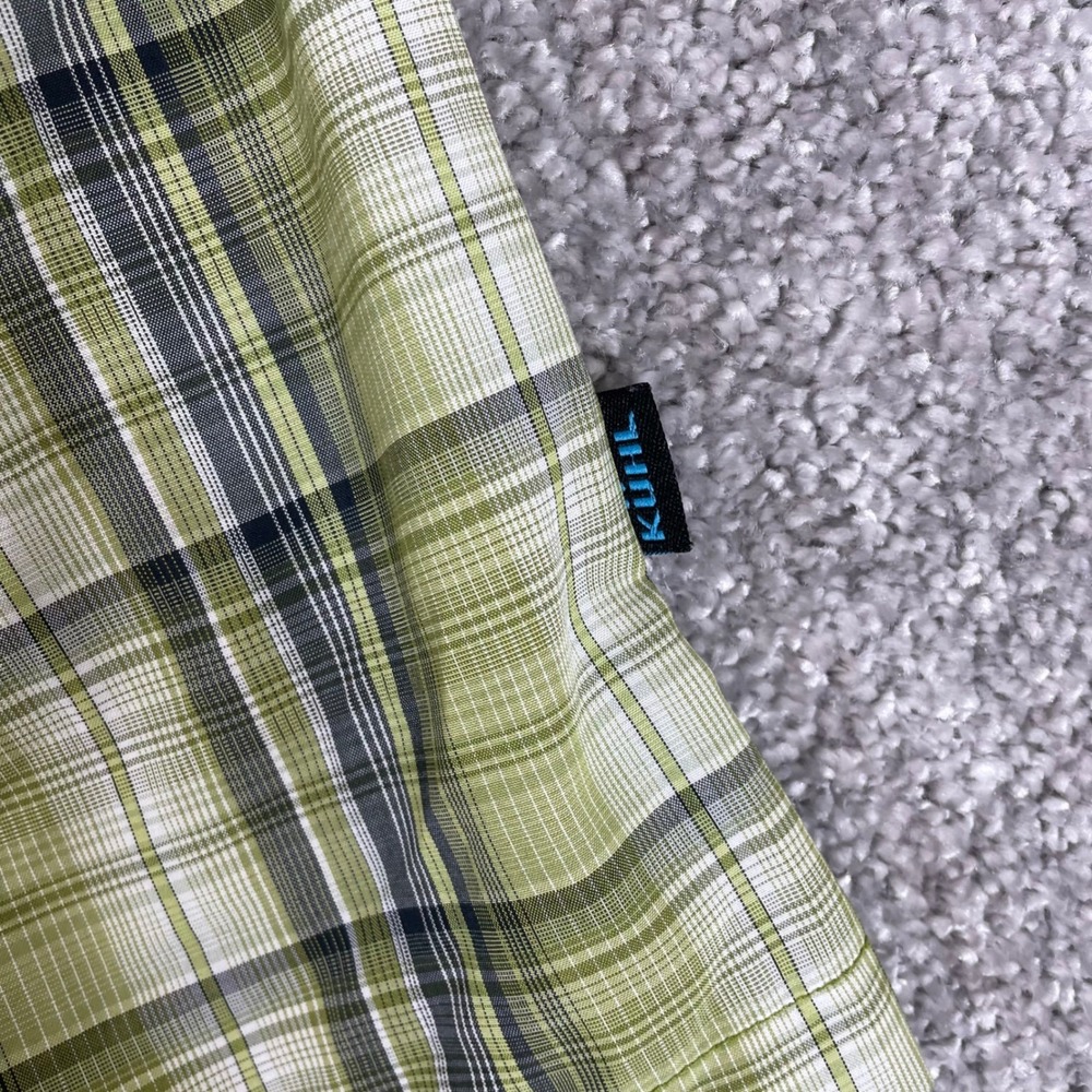 Kuhl Button Down Shirt Mens Large Eluxor Plaid Short Sleeve Green Hiking Trail - Picture 7 of 12